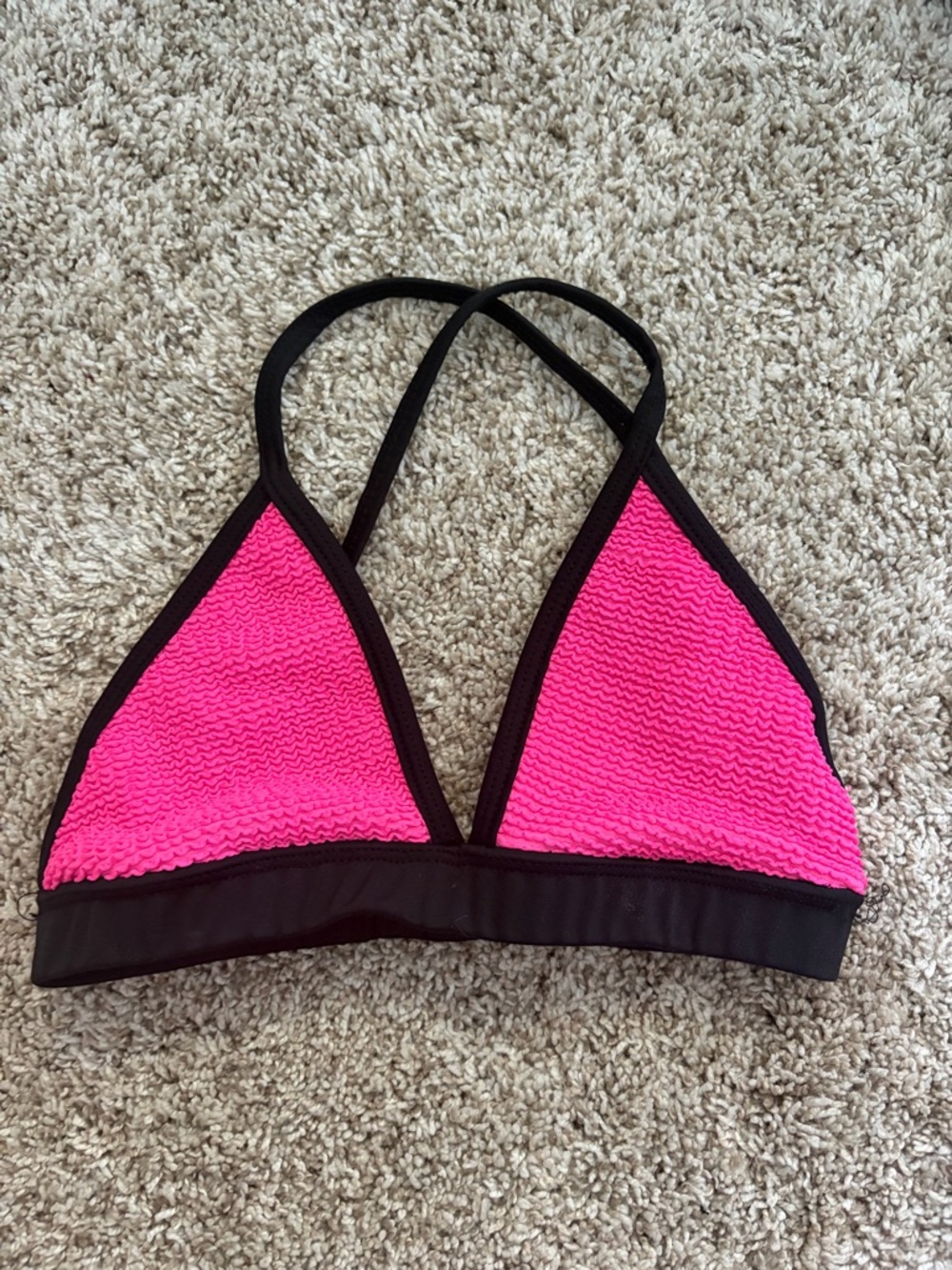 Five Dance wear pink crinkle sports bra with Black Trim